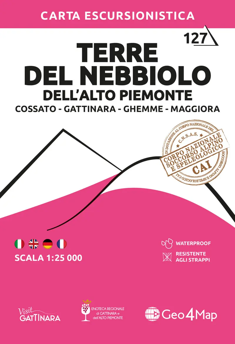 127 Terre del Nebbiolo dell'alto Piemonte. Cossato, Gattinara, Ghemme, Maggiora. Carta escursionistica 1