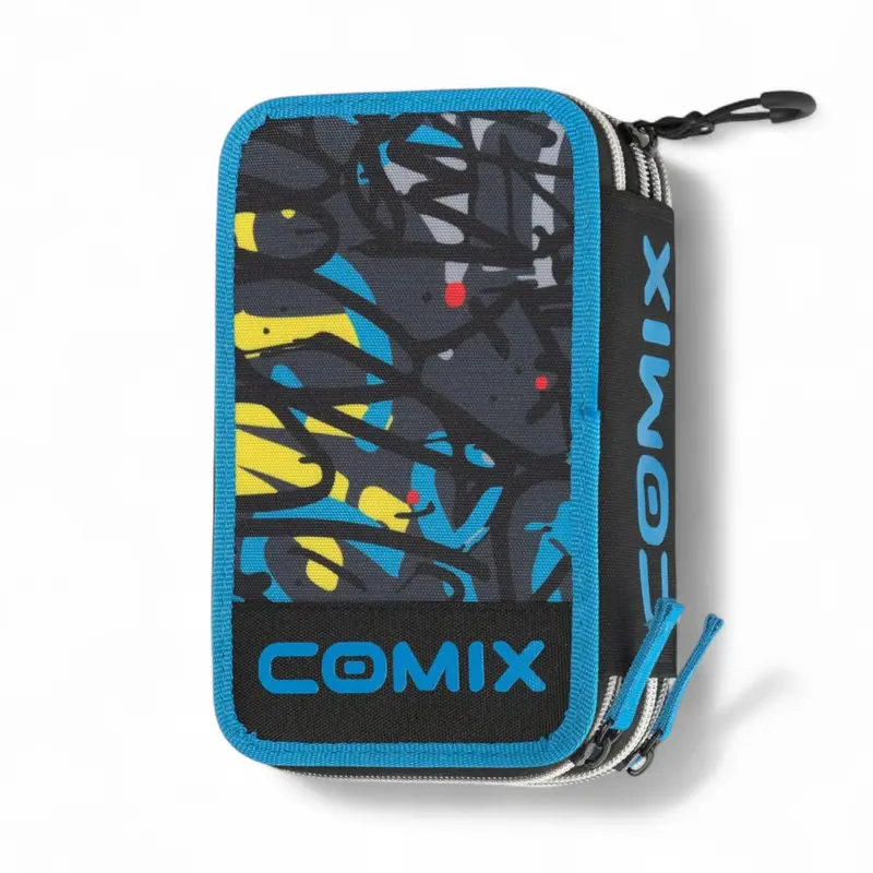 Astuccio 3 Zip Comix WBS Nero/Blu Completo 3 Scomparti