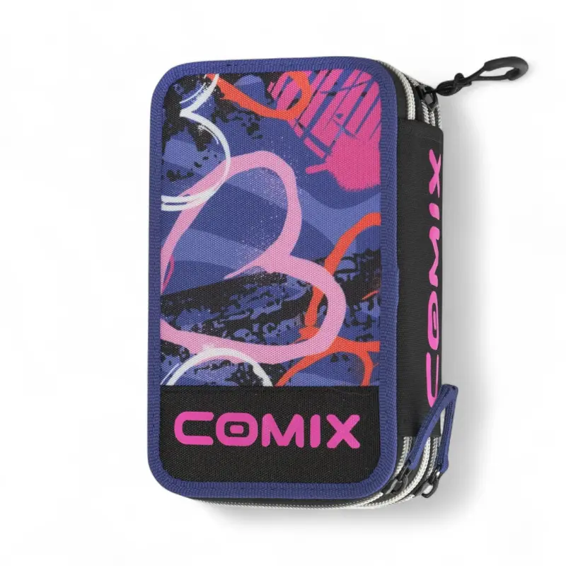 Astuccio 3 Zip Comix WBS Viola Completo 3 Scomparti