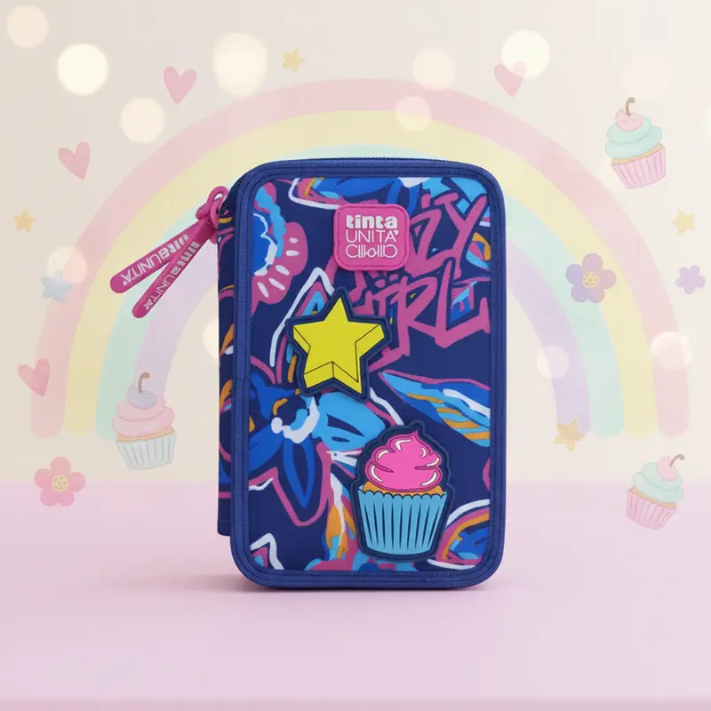 Astuccio 3 Zip Crazy Girl con Patch Staccabili e Contenuto – Tinta Unita Click
