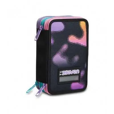 Astuccio 3 Zip Seven Melt Girl Nero Viola con corredo