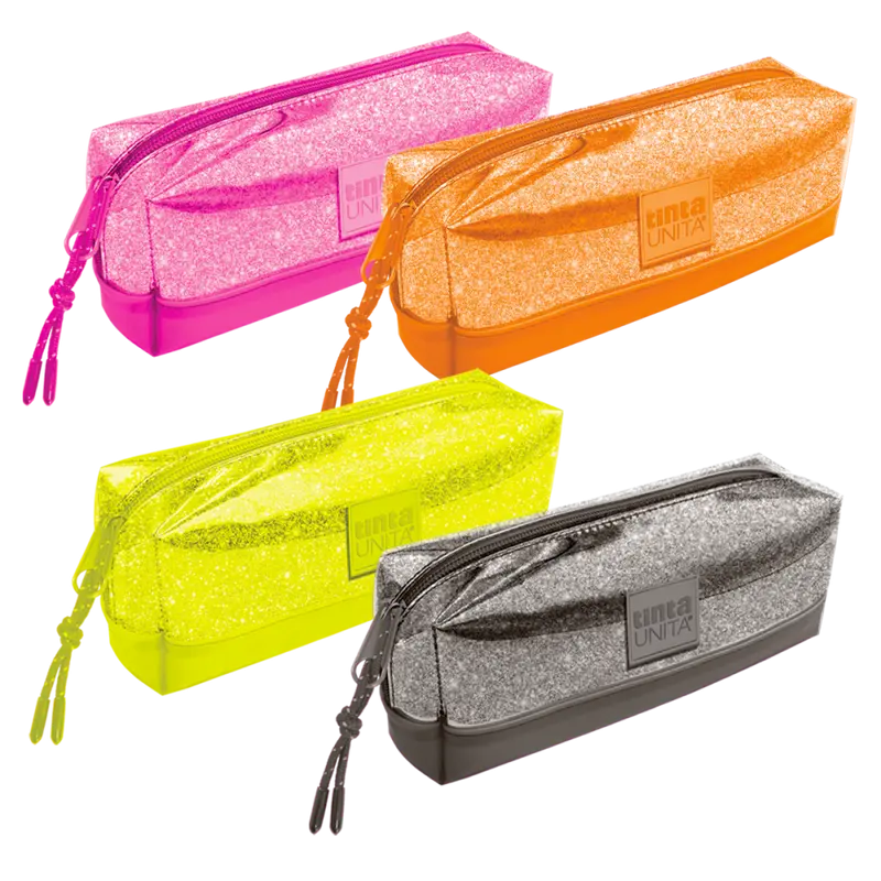 Astuccio Pouch Rettangolare Tinta Unita Luxury Fluo – Silicone Glitter e PVC, 9x7x20 cm