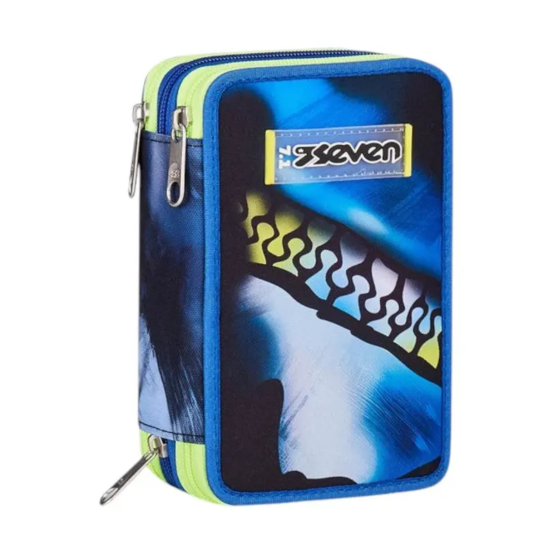 Astuccio Seven 3 Zip Blu Fusion completo scuola
