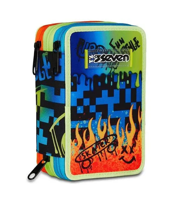 Astuccio Seven 3 Zip – Scribbled Flame con 45 Pezzi Inclusi