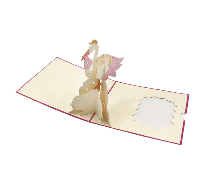 Biglietto Augurale Origami Cicogna Nascita Rosa
