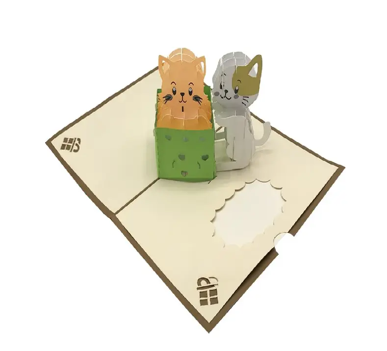 Biglietto Augurale Origami Gattini