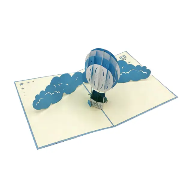 Biglietto Augurale Origami Mongolfiera Celeste