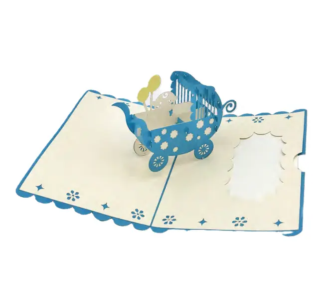 Biglietto Augurale Origami Nascita Celeste