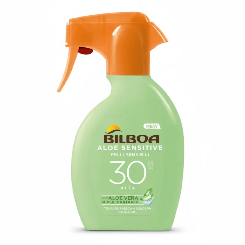Bilboa Aloe Sensitive SPF 30 Alta Spray - Pelli Sensibili, Aloe Vera250ml Solari Protezione Corpo