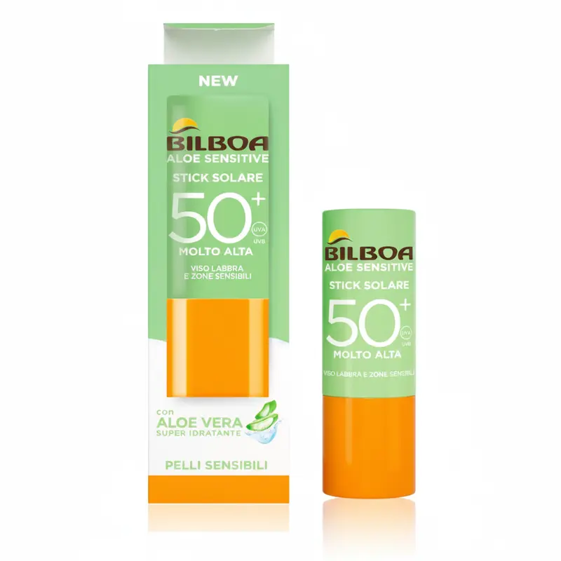 Bilboa Aloe Sensitive Stick Solari SPF 50+ - Viso, Labbra e Zone Sensibili con Aloe Vera Protezione Viso Protezione Corpo