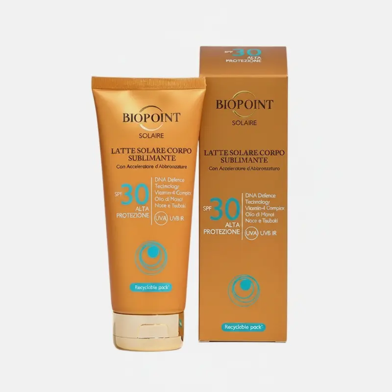 Biopoint Solaire Latte Solare Corpo Sublimante SPF 30 - 200ml Solari Protezione Corpo con Acceleratore Abbronzatura