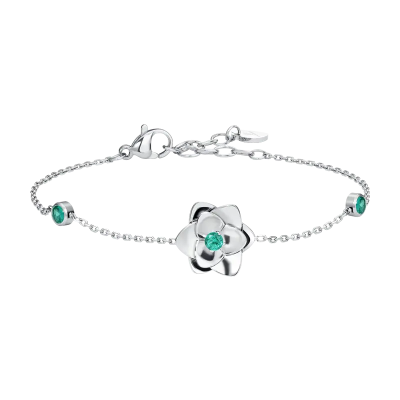 Bracciale Donna in Acciaio con Fiore e Zirconi Verdi – Luca Barra