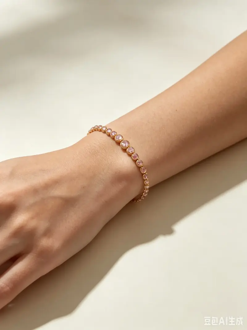 Bracciale Sottile con Cristalli Rosa e Rosa Chiaro Alternati
