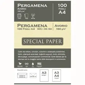 Carta Pergamena Avorio A4 160 gr. 100 ff