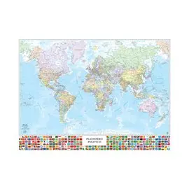 Carte Amministrative Mondo con bandiere 132x99 Aste in legno