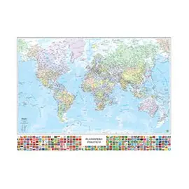 Carte Amministrative Mondo con bandiere 91x70 Aste in legno