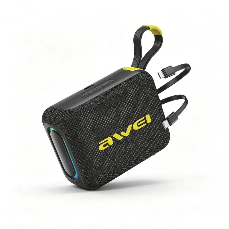 Cassa Bluetooth Portatile AWEI KA20 da 10W, Batteria 4500mAh, Luci RGB, Impermeabile con cavi Lightning e Type-C integrati