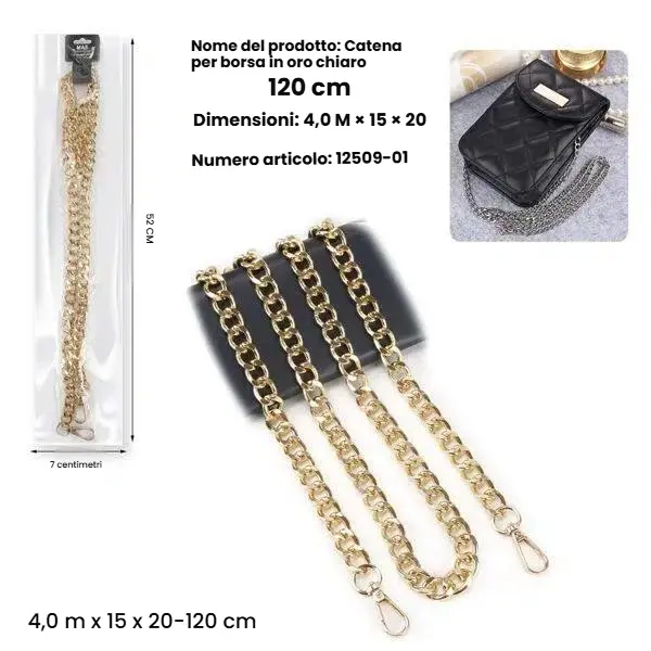 Catena in Metallo per Borsa a Tracolla con Moschettoni (120 cm)