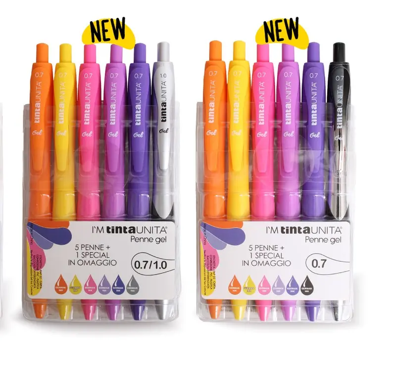 Confezione Penne Gel I'M Tinta Unita – 5 Penne 0.7 mm + 1 Special 1.0 mm in PVC
