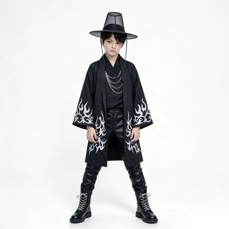 Costume K-Pop Omen5 Bambino 7-9 anni | Giacca + Camicia Stile Idol Nero