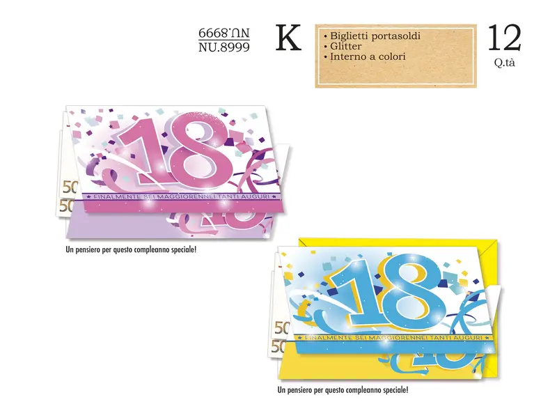 CROMO BIGLIETTI 18 ANNI PORTASOLDI NU.8999 - Conf da 12