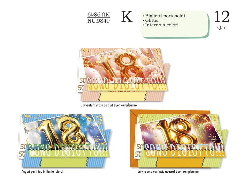CROMO BIGLIETTI 18 ANNI PORTASOLDI NU.9849 - Conf da 12