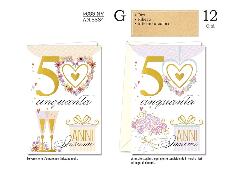 CROMO BIGLIETTI AUGURALI ANNIVERSARIO 50 ANNI AN.8884- Conf da 12