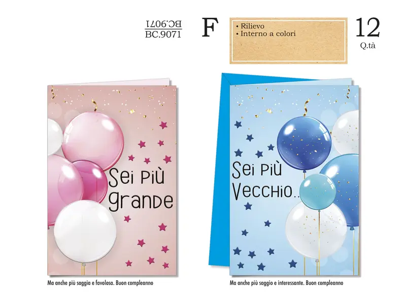 CROMO BIGLIETTI AUGURALI COMPLEANNO PALLONCINI BC.9071- Conf da 12