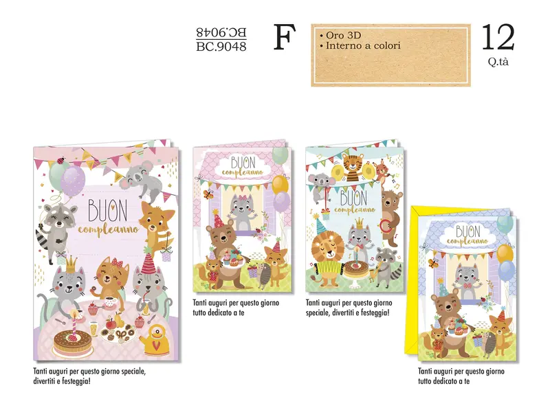 CROMO BIGLIETTI COMPLEANNO BAMBINI BC.9048- Conf da 12