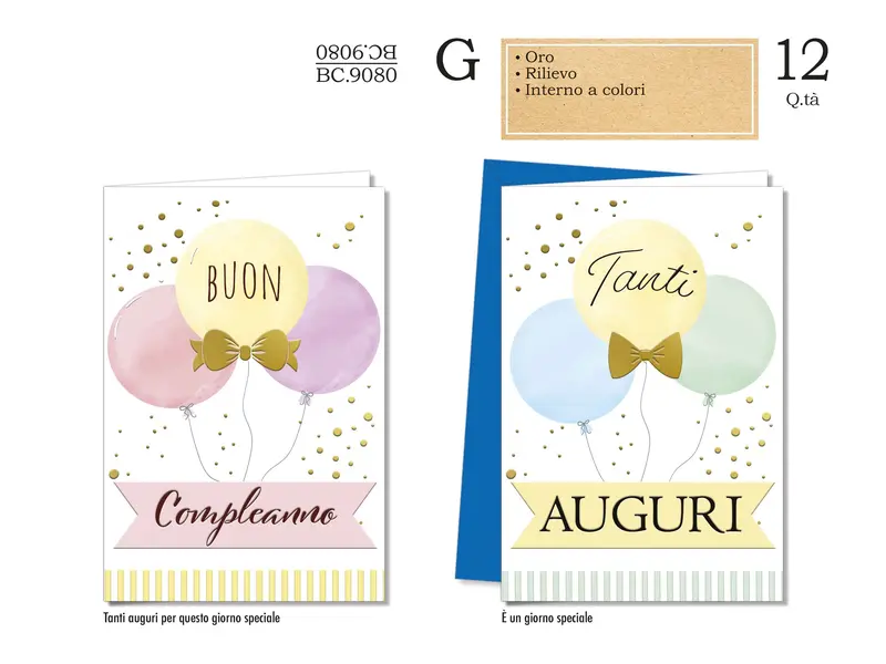 CROMO BIGLIETTI COMPLEANNO BC.9080- Conf da 12