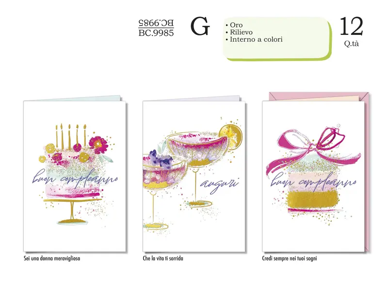 CROMO BIGLIETTI COMPLEANNO FEMMINILE BC.9985 - Conf da 12
