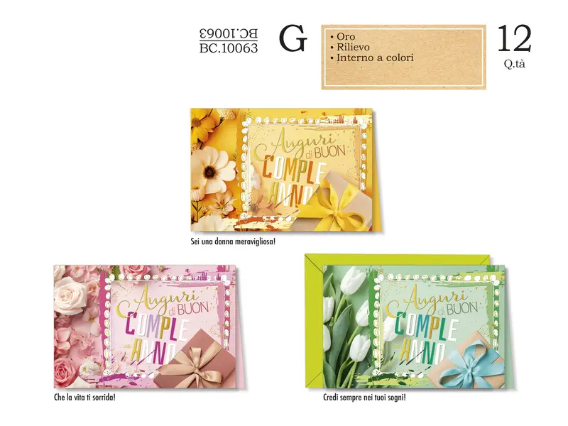 CROMO BIGLIETTI COMPLEANNO FEMMINILI FIORE BC.10063 - Conf da 12