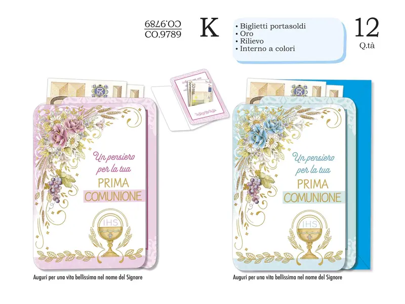CROMO BIGLIETTI COMUNIONE PORTASOLDI CO.9789 - Conf da 12