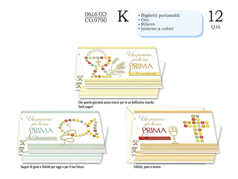 CROMO BIGLIETTI COMUNIONE PORTASOLDI CO.9790 - Conf da 12