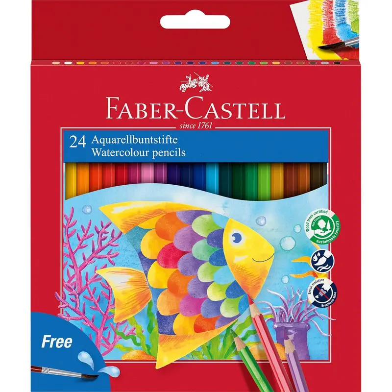 Faber-Castell 114425 - Estuche de 24 ecolápices de color acuarelable, 1 pincel