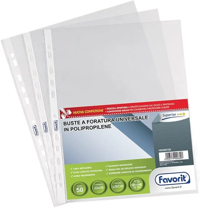 Favorit Buste Perforate, Lucide, Superior, 22 x 30 cm, 50 Pezzi, Trasparenti