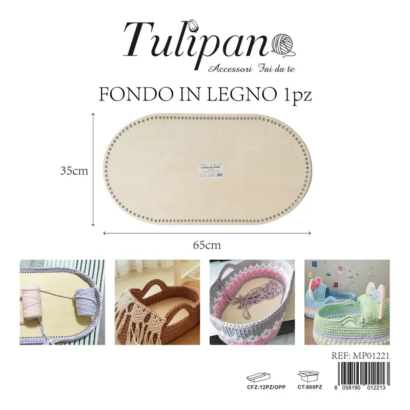 Fondo in Legno con Fori per Borse e Cesti all'Uncinetto Tulipan
