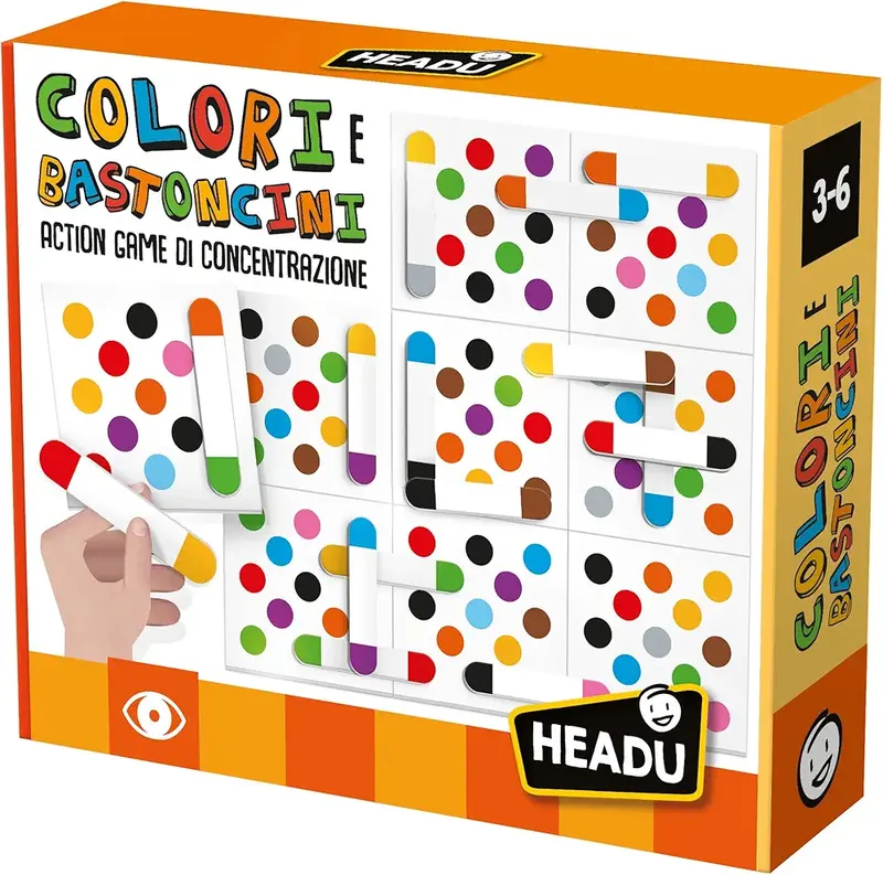 Headu Colori E Bastoncini Action Game Di Concentrazione It53597 Gioco Educativo Per Bambini 3-6 Anni Made In Italy