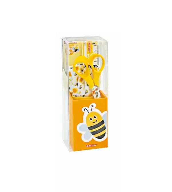 Kit portapenne con temperino, forbici e righello Ape