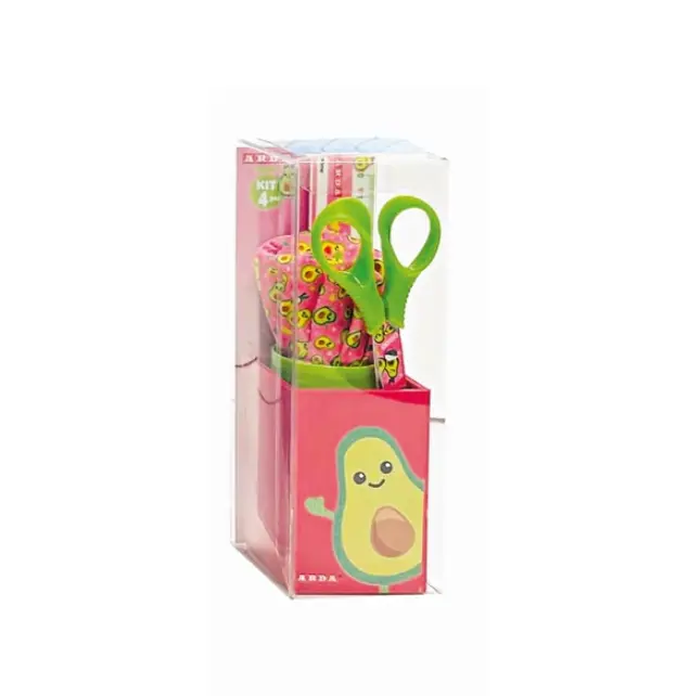 Kit portapenne con temperino, forbici e righello Avocado