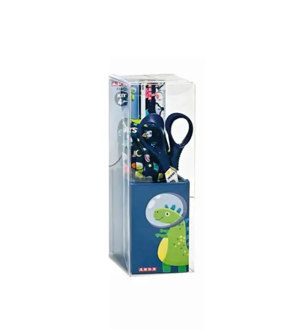 Kit portapenne con temperino, forbici e righello Dinosauro