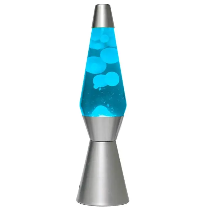 Lampada Lava 36 cm con Base Argentata, Liquido Blu e Cera Bianca