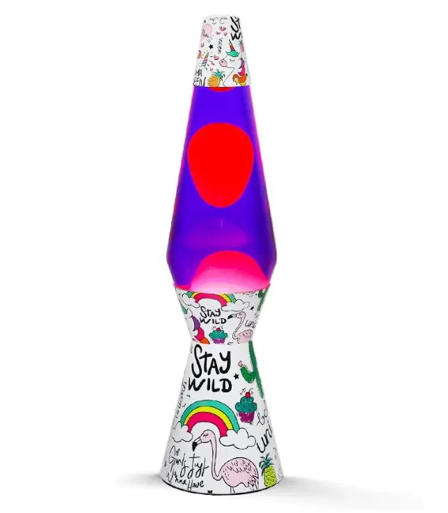 Lampada Lava 36 cm UNICORNO liquido Viola e cera Rosa