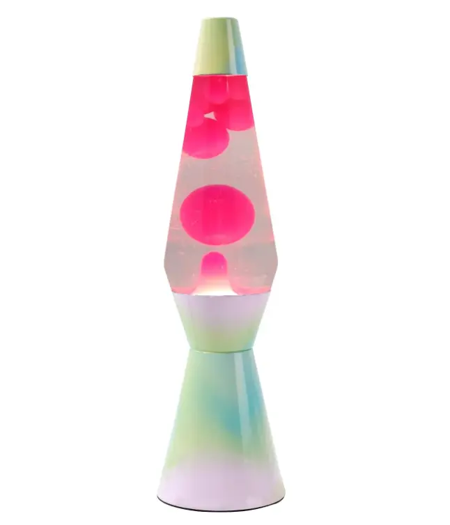 Lampada Lava 36cm base Arcobaleno liquido celeste e cera rosa
