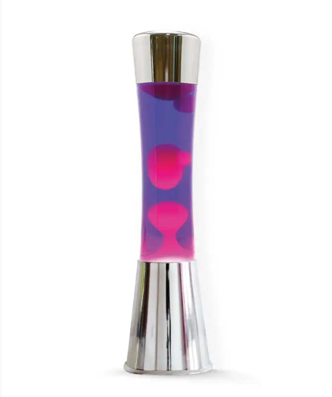 Lampada Lava 40cm base cromata, liquido Viola e cera Rosa