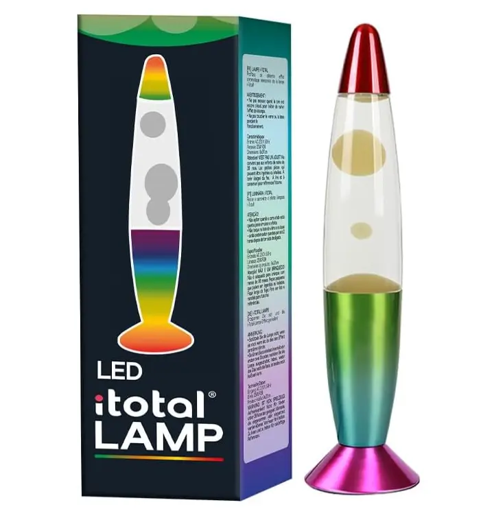 Lampada Lava LED luce Cambia Colore Cera Bianca Base Arcobaleno