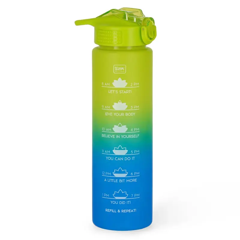Legami Borraccia Motivazionale 1L Energy Boost Love Yourself Azzurra/Gialla – Tappo Push Button