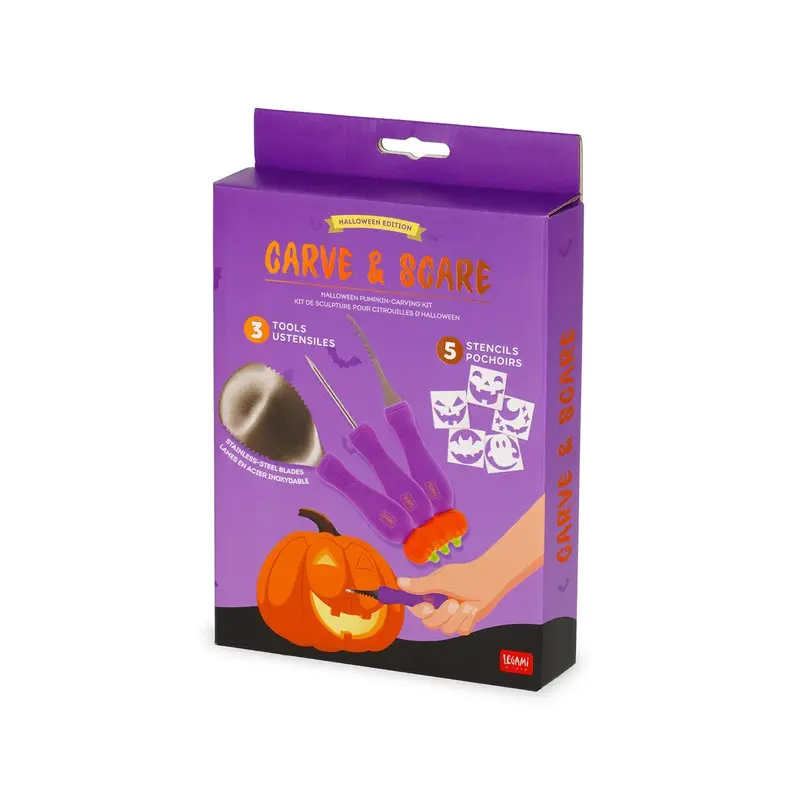 Legami Carve & Scare, Kit per Intagliare Zucca di Halloween