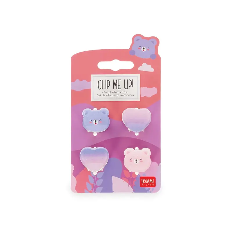 Legami Clip Me Up! Teddy – Set 4 Mini Mollette per Capelli con Glitter