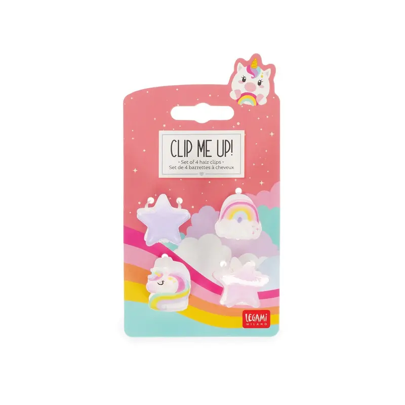 Legami Clip Me Up! Unicorn – Set 4 Mini Mollette per Capelli con Glitter